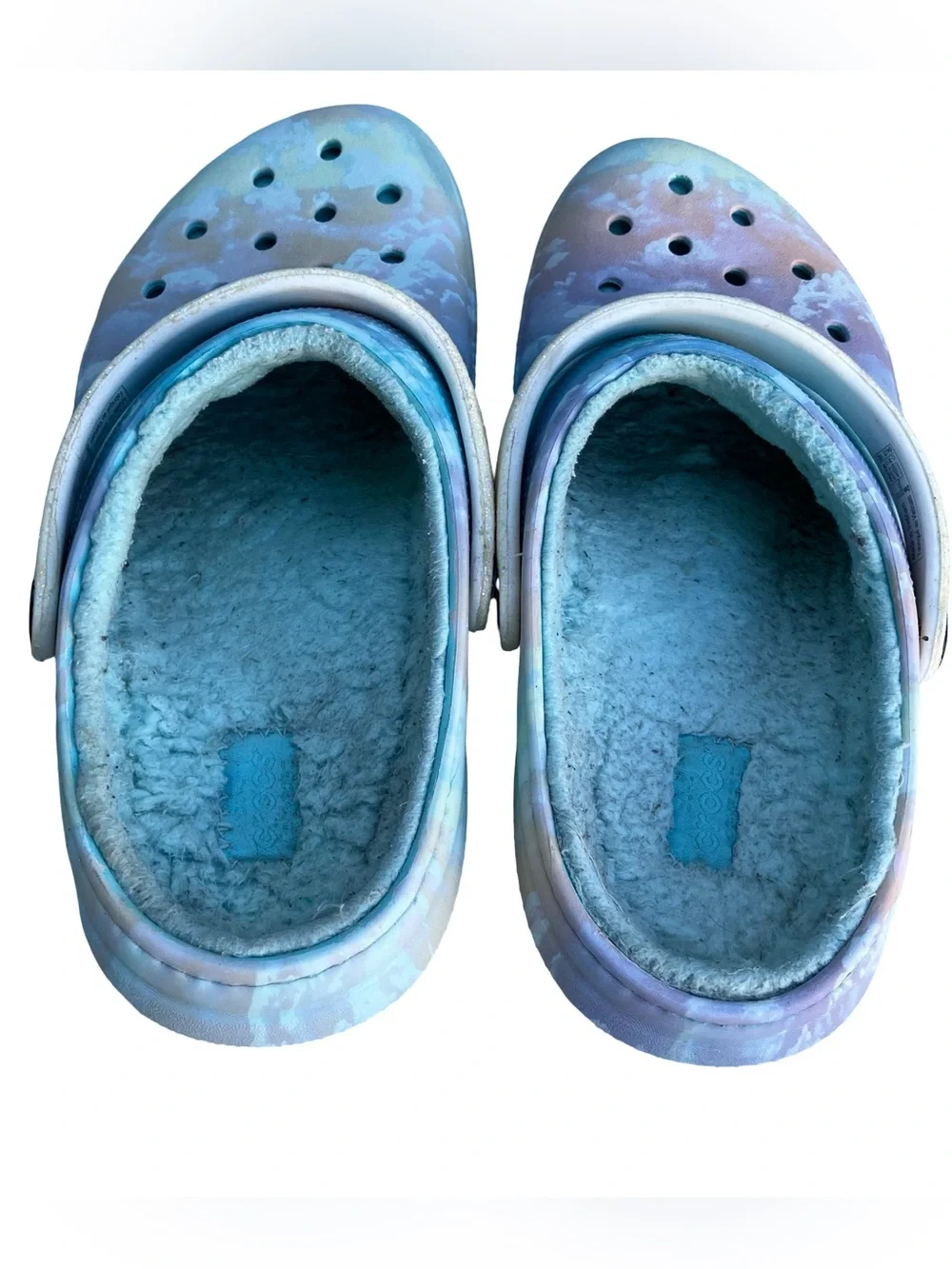 Crocs Lined Clogs Kids Girls Purple Blue Clouds Size J5